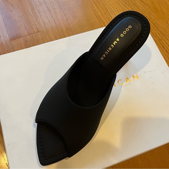 Good American Neoprene Clear Wedge Mule Sandals Block Heel Black Size 7.5 NWB - Picture 9 of 14